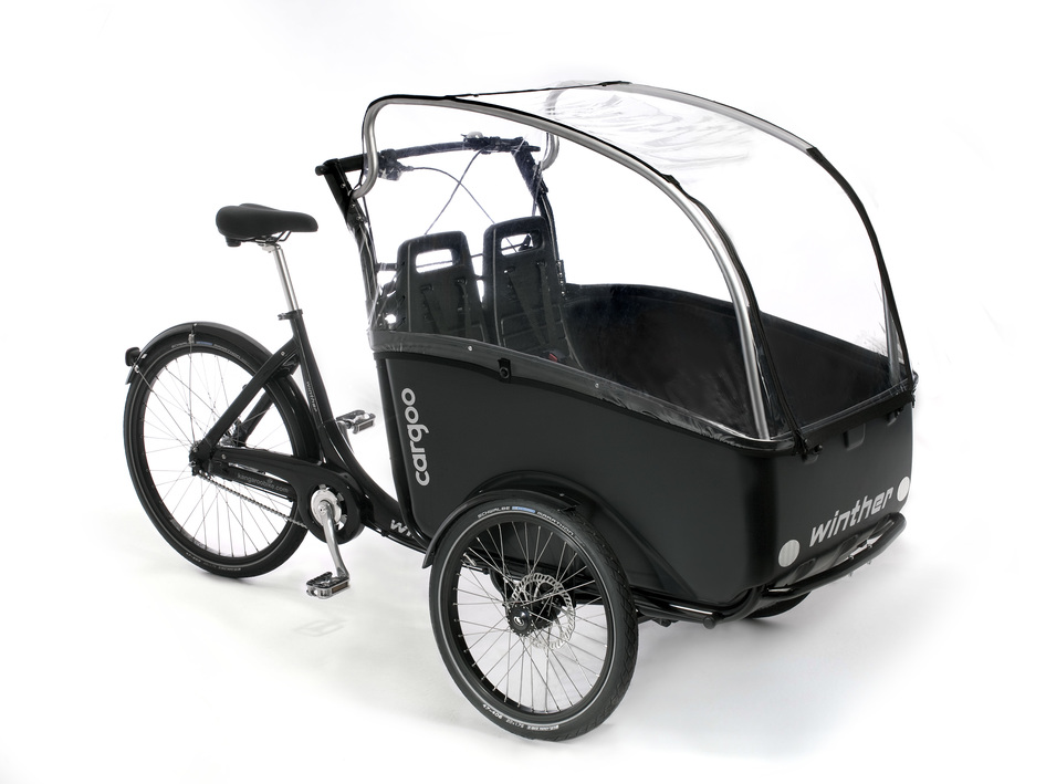 Winther Cargoo mit 2 Kindersitzen und Cover - Lastenradler München